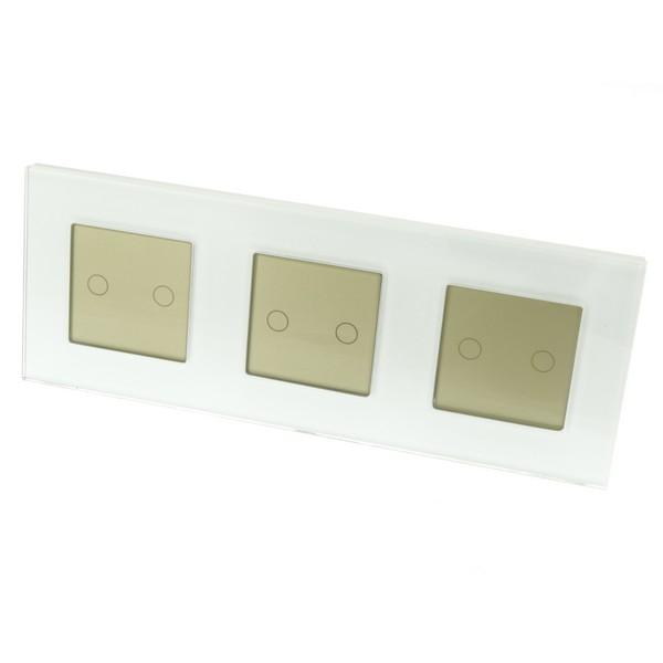 I LumoS Luxury White Glass Frame & Gold Insert LED WIFI RF On/Off Touch Light Switches