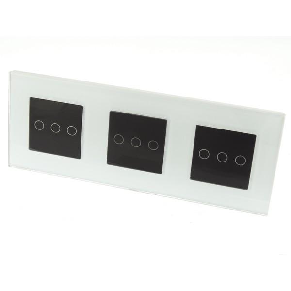 I LumoS Luxury White Glass Frame & Black Insert LED Dimmer Touch Light Switches