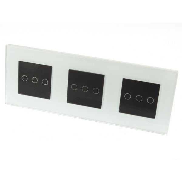 I LumoS Luxury White Glass Frame & Black Insert LED On/Off Touch Light Switches