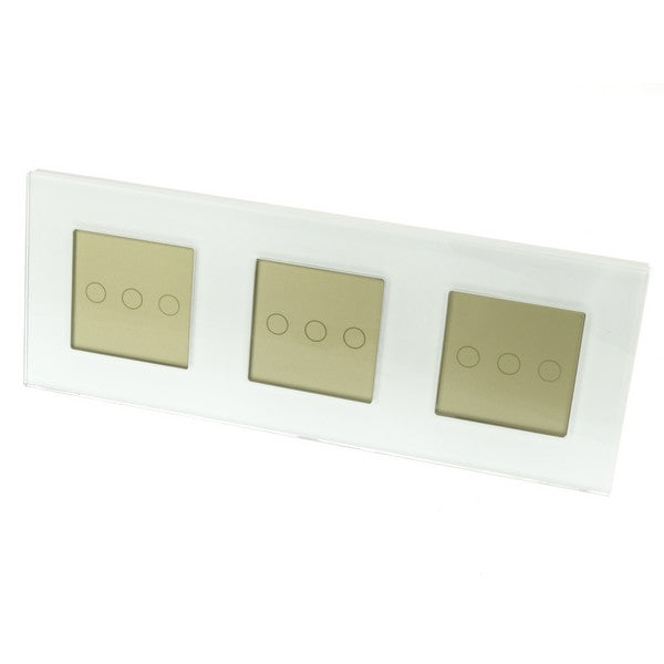 I LumoS Luxury White Glass Frame & Gold Insert LED On/Off Touch Light Switches