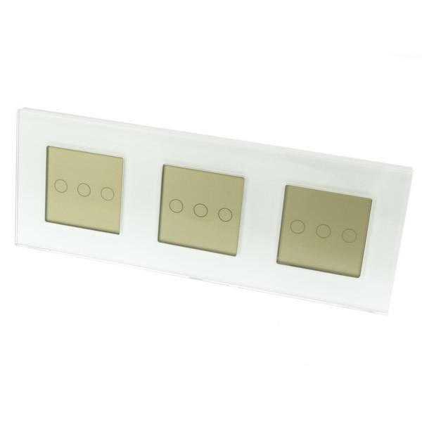 I LumoS Luxury White Glass Frame & Gold Insert LED Remote On/Off Touch Light Switches