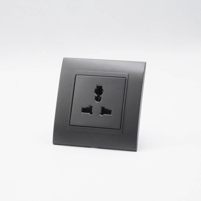 Dark Grey Plastic Arc Single Frame with Dark Grey Interests of Multi plug 3 pin Socket