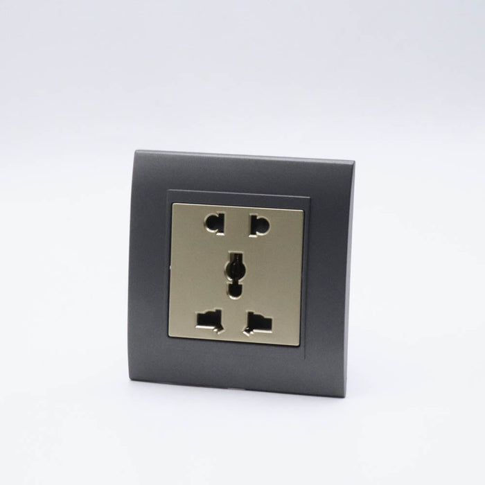 Dark Grey Plastic Arc Single Frame with gold Interests of Multi plug 5 pin Socket