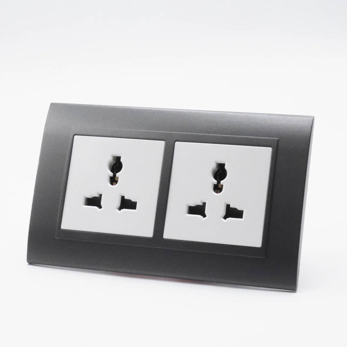 Dark Grey Plastic Arc Double Frame with White Interests of Multi plug 5 pin Sockets