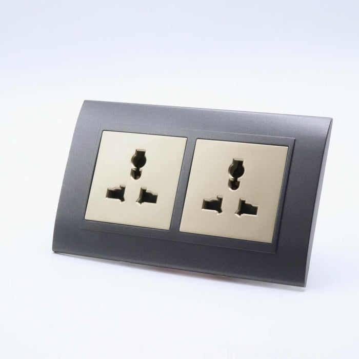 Dark Grey Plastic Arc Double Frame with Gold Interests of Multi plug 5 pin Sockets