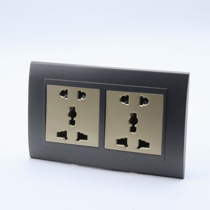 Dark Grey Plastic Arc Double Frame with Gold Interests of Multi plug 5 pin Sockets