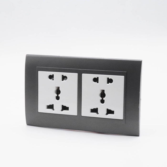 Dark Grey Plastic Arc Double Frame with White Interests of Multi plug 5 pin Sockets