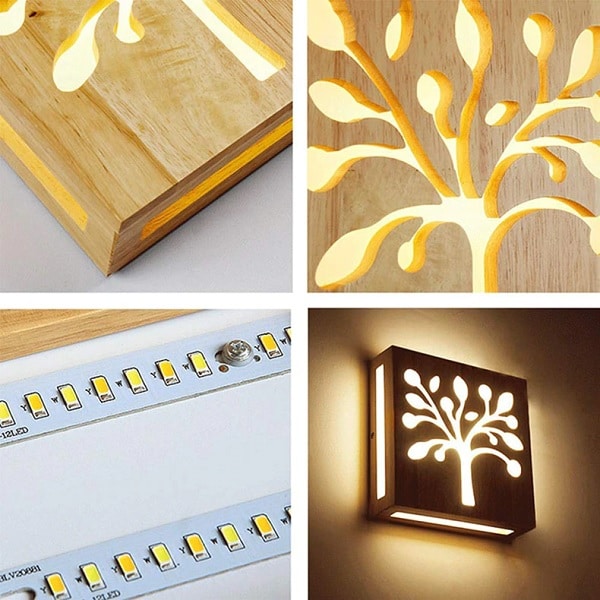 details wooden wall light