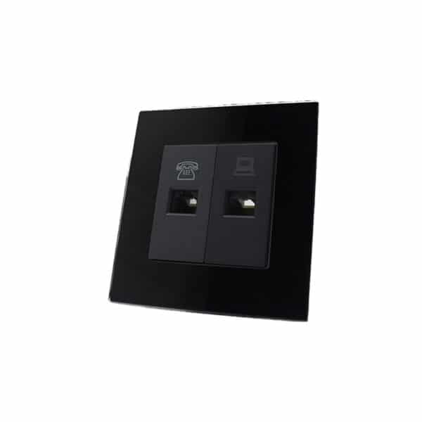 Black Glass Single Frame with telephone and internet ports