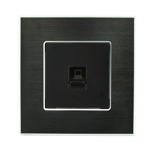 I LumoS Black Brushed Aluminium RJ45 ADSL T568A/B Cat6 Internet Data Wall Single Socket