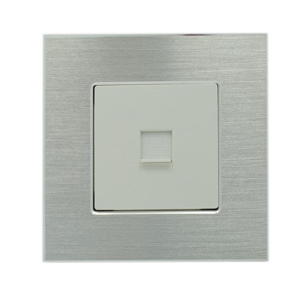 I LumoS Silver Brushed Aluminium RJ45 ADSL T568A/ Cat6 Internet Data Wall Single Socket