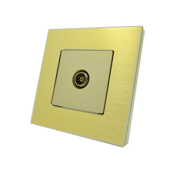 I LumoS Luxury Gold Brushed Aluminium TV Coax Aerial Wall Single Socket